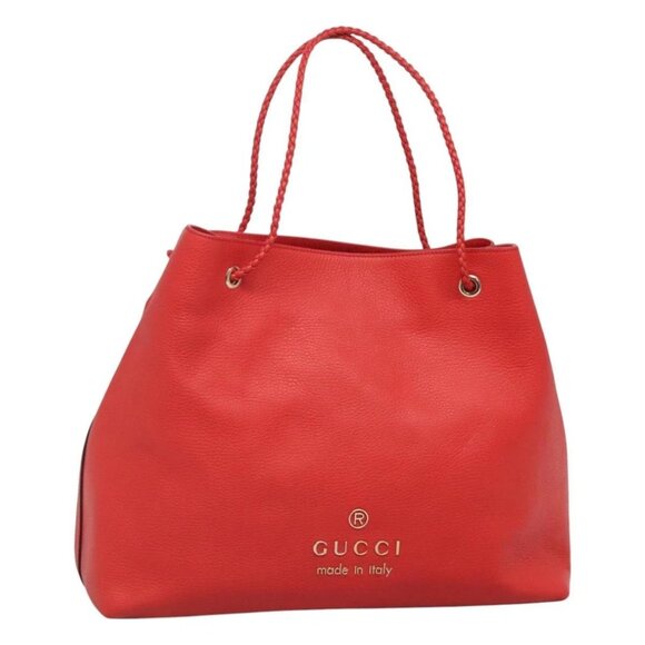 GUCCI Tote Bag Leather Outlet Red Gold 380118 - Picture 1 of 16